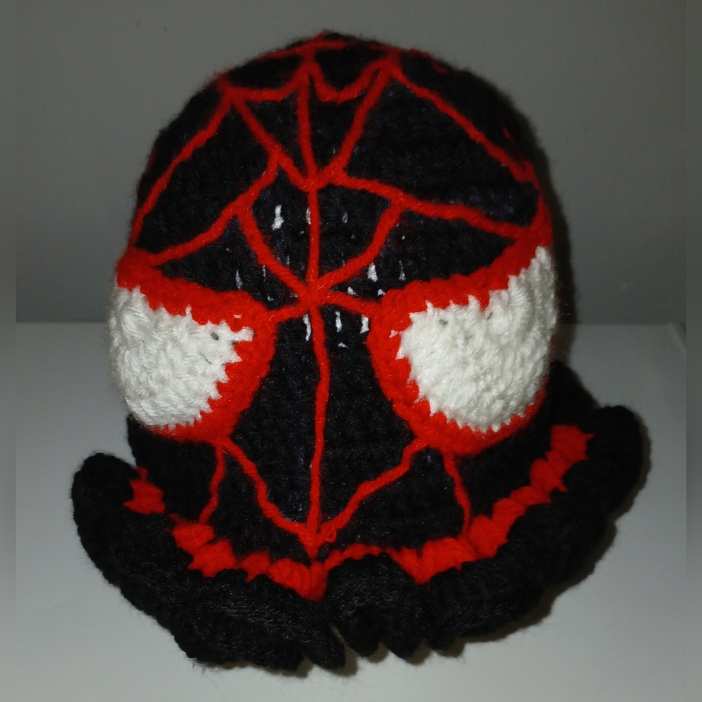 NWT Handcrated Miles Morales Spiderman Crochet Ruffle Hat.